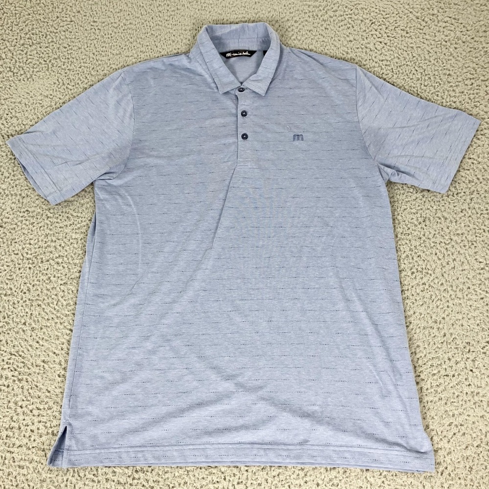 TravisMathew Polo Shirt Mens Large Blue Micro Stripe Golf Performance Stretch